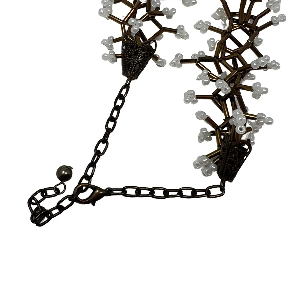 Copper Tone Necklace White‎ Beads Tube Atom Pendant Knot Unique
